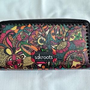 Sakroots “Peace” Black Multicolor Zip Wallet